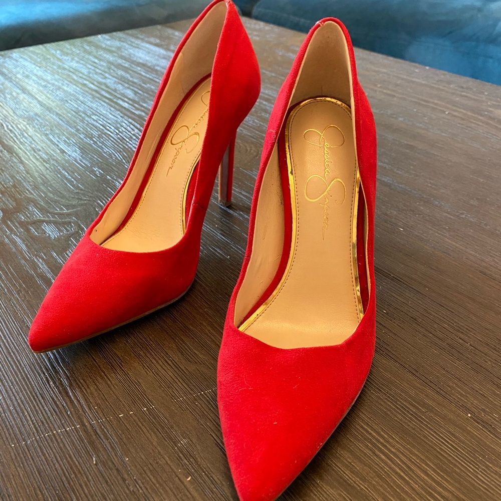 Size 8 (38) 4 inch red suede high heels